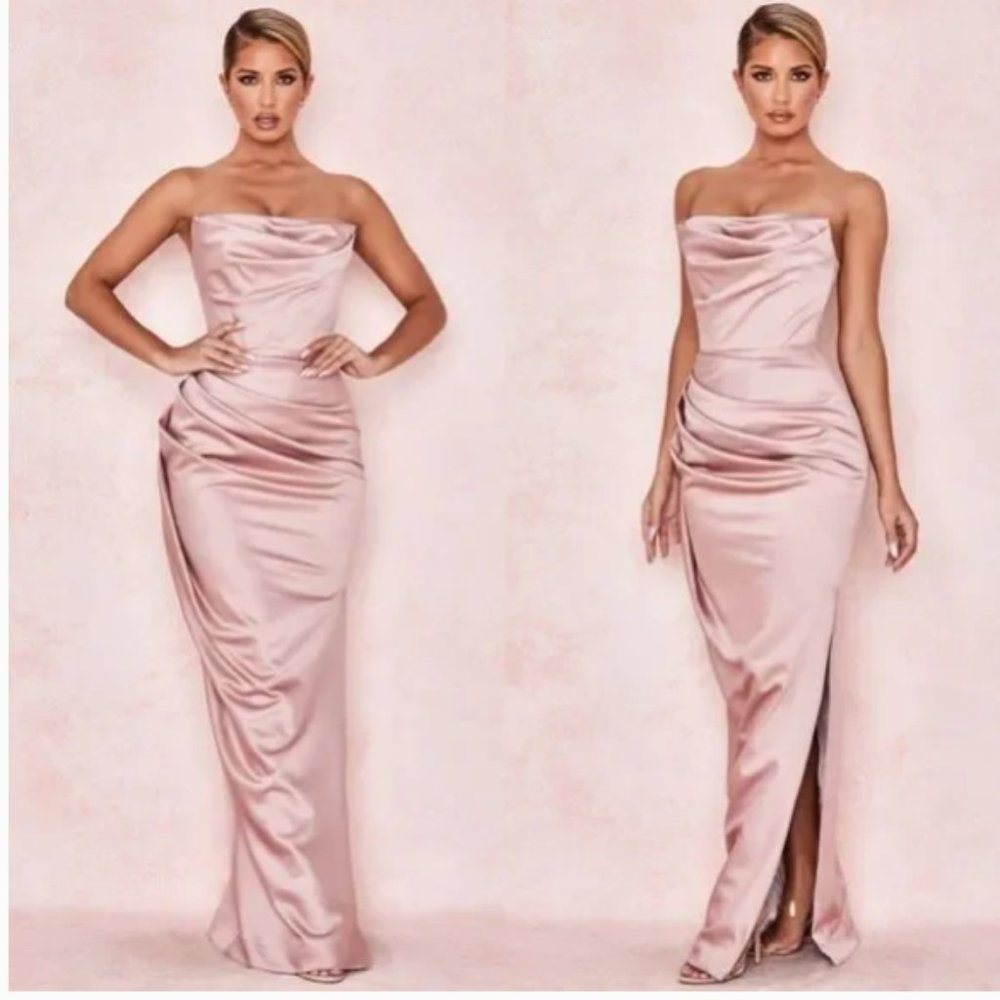 COPY - House of CB “ADRIENNE” Blush Satin Strapless Gown S